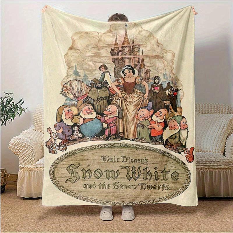 1pc, Snow White and the Seven Dwarfs Home Decor Gift Cozy Flannel Blanket for Bedroom, Living Room, Travel, Camping, Car