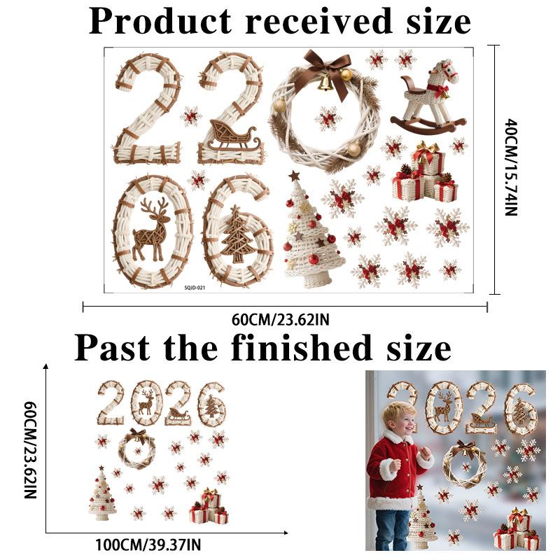 Рождество 2026 Мультяшная 3D Цифровая Стеклянная Наклейка Окно Торгового Центра Статическая Съемная Наклейка на Окно