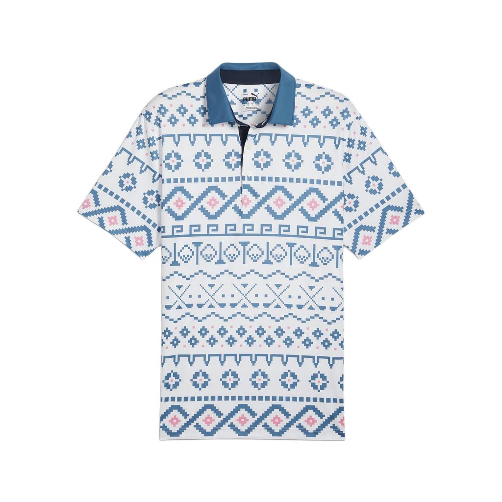 Puma Мужская рубашка-поло для гольфа с принтом Fair Isle, белая, 626836-01