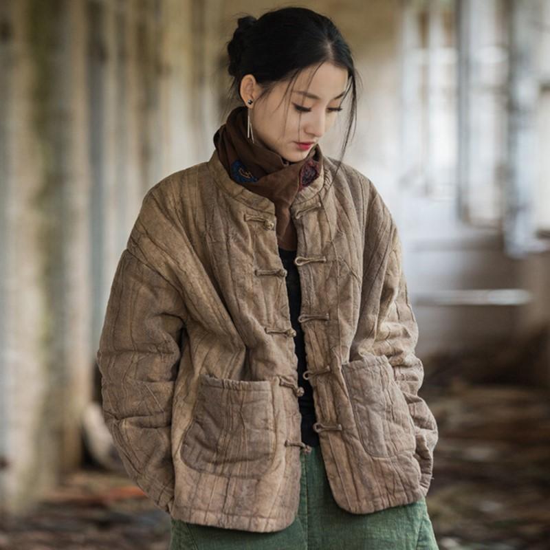 Johnature Женские винтажные пальто с длинным рукавом в китайском стиле, зимние лоскутные пальто с карманами и пуговицами