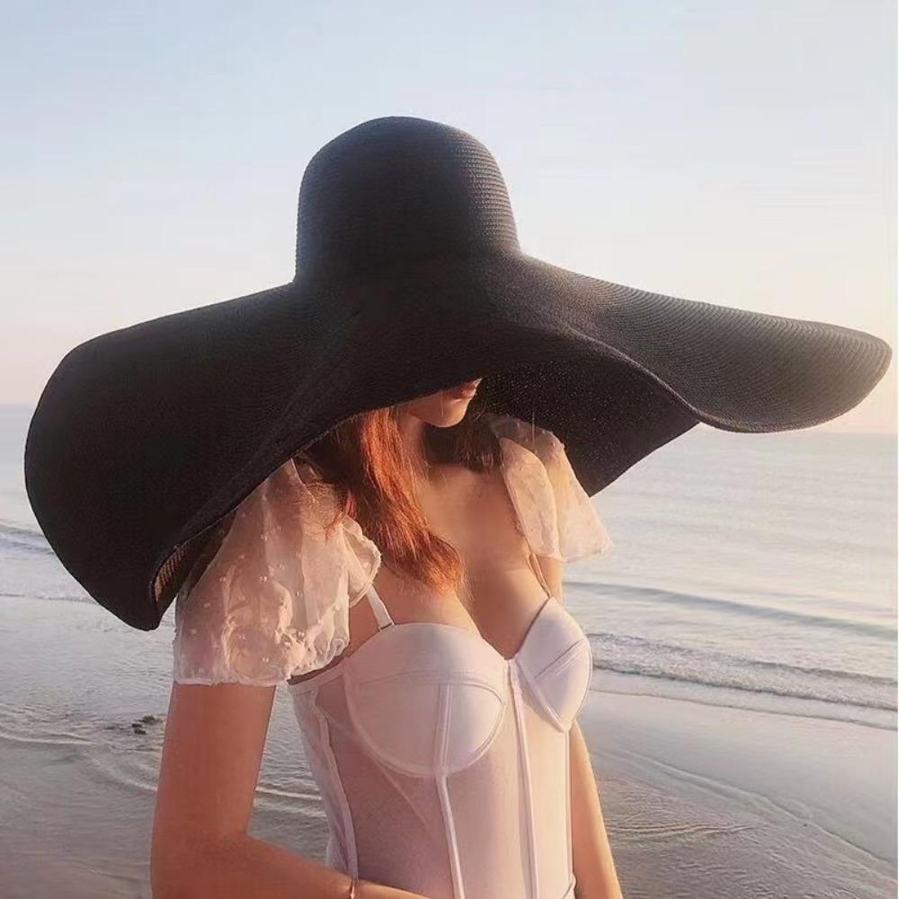 Boho Style 70cm Wide Brim Sun Hat Sunscreen Summer Beach Sun Hat Diameter Large Straw Hat  Outdoor