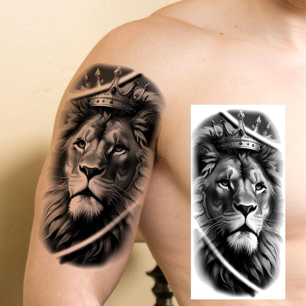 1 Sheet Fierce Tiger Lion Dragon Temporary Tattoos For Men Women Waterproof Wolf Skull Tatoos Long Lasting  Fake Tattoo Stickers