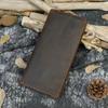 New Men's Crazy Horse Leather Long Wallet Brown Cow Leather Bifold Wallet With Phone Pocket Cowhide Long Leather Purse Card Case