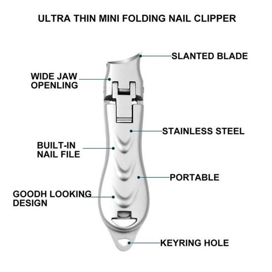 Портативные кусачки для ногтей с улавливателем, брызгозащищенные, острые, из нержавеющей стали, с широкими лезвиями, складные, маленькие