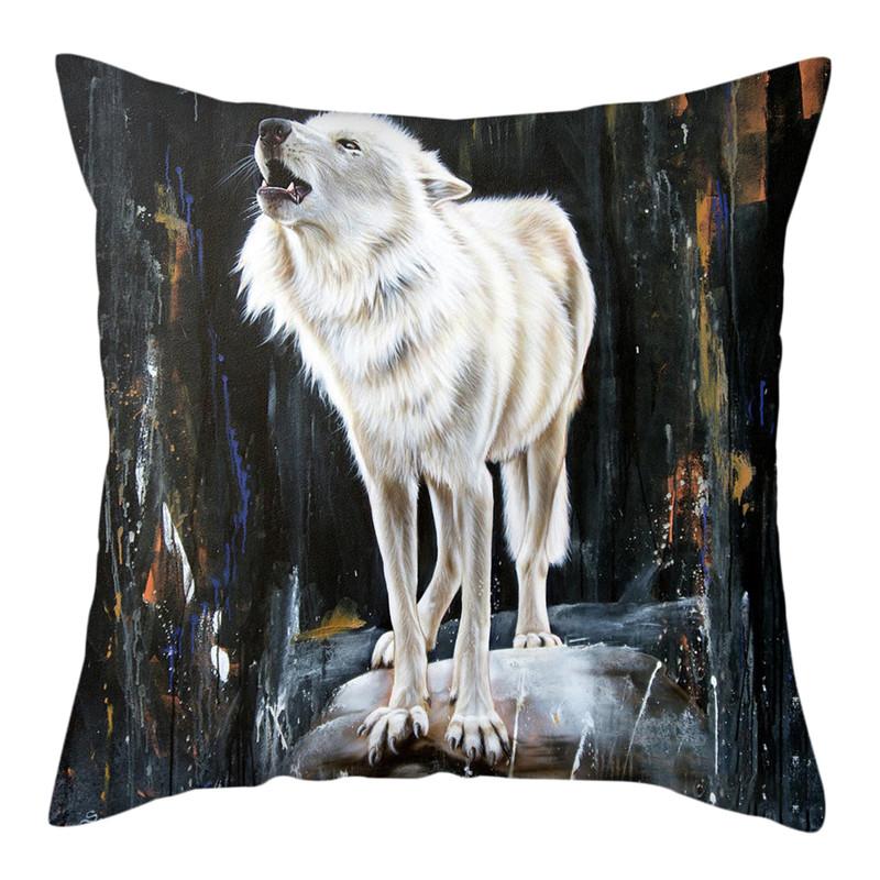 45x45cm Polyester Wildlife Print Cushion Cover Wolf King Photo Pillow Cover Home Sofa Decoration Pillowcase