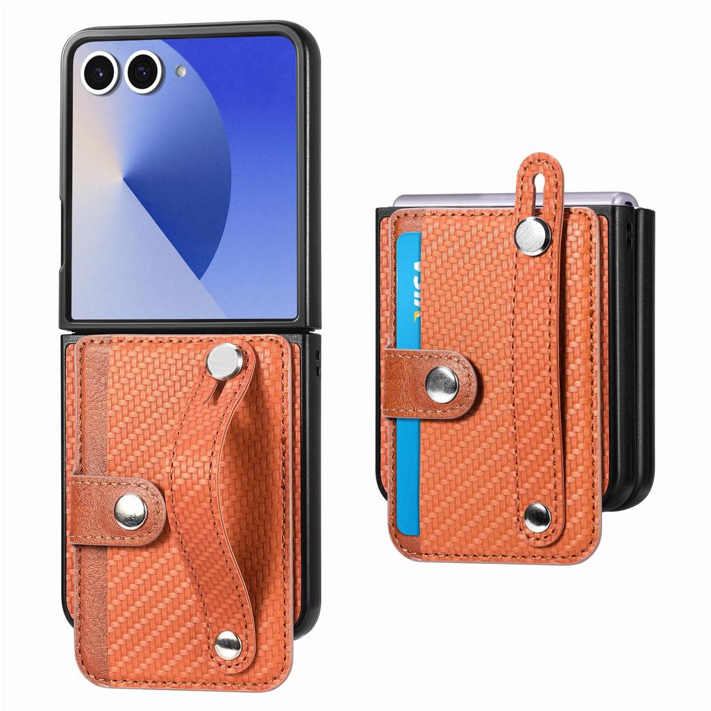 Чехол для Samsung Galaxy Z Flip7 5G Кожаный чехол на заднюю панель телефона с текстурой углеродного волокна с держателем для карт