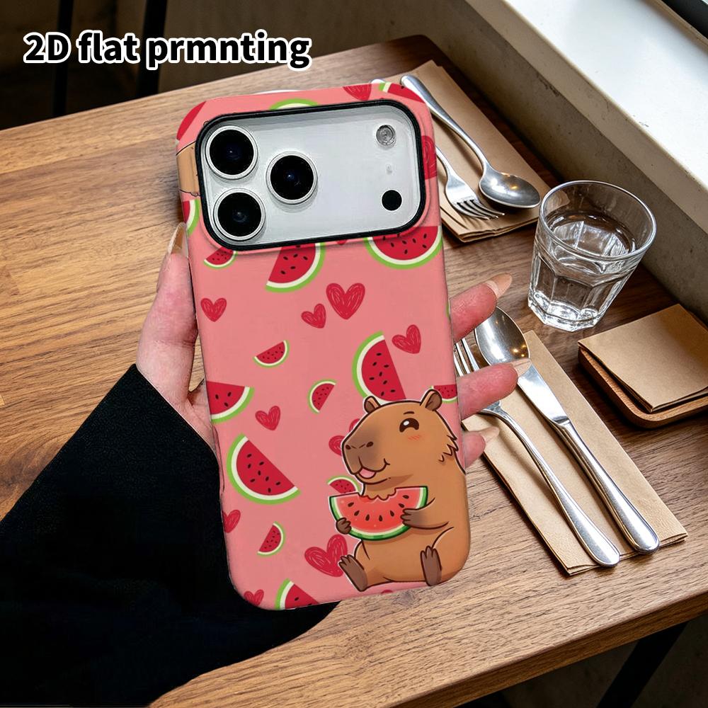 Phone Case: 2D flat design suitable for iPhone 18 17 16 15 14 13 Pro film protective case, couple style, watermelon capybara, Christmas and Halloween
