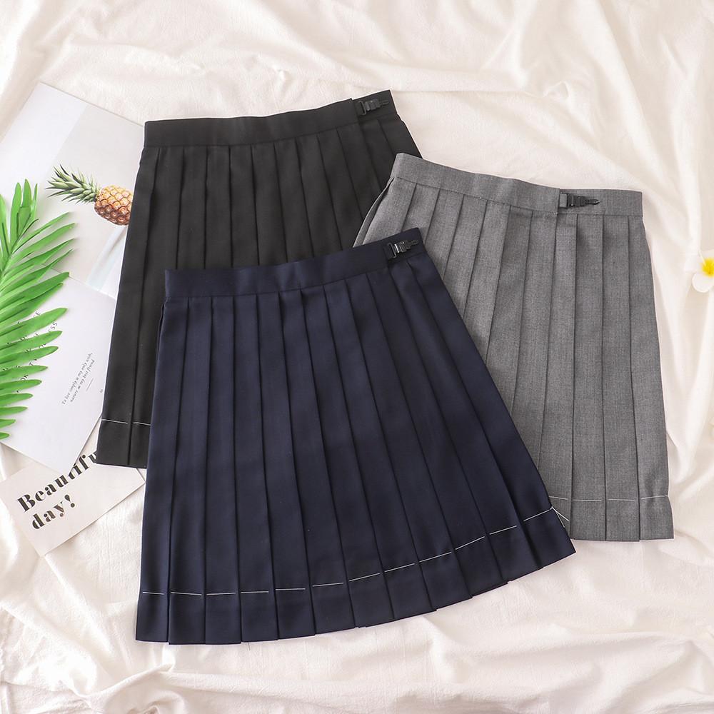 Uniform Pleated Skirt With High Waist For Students Summer College Style