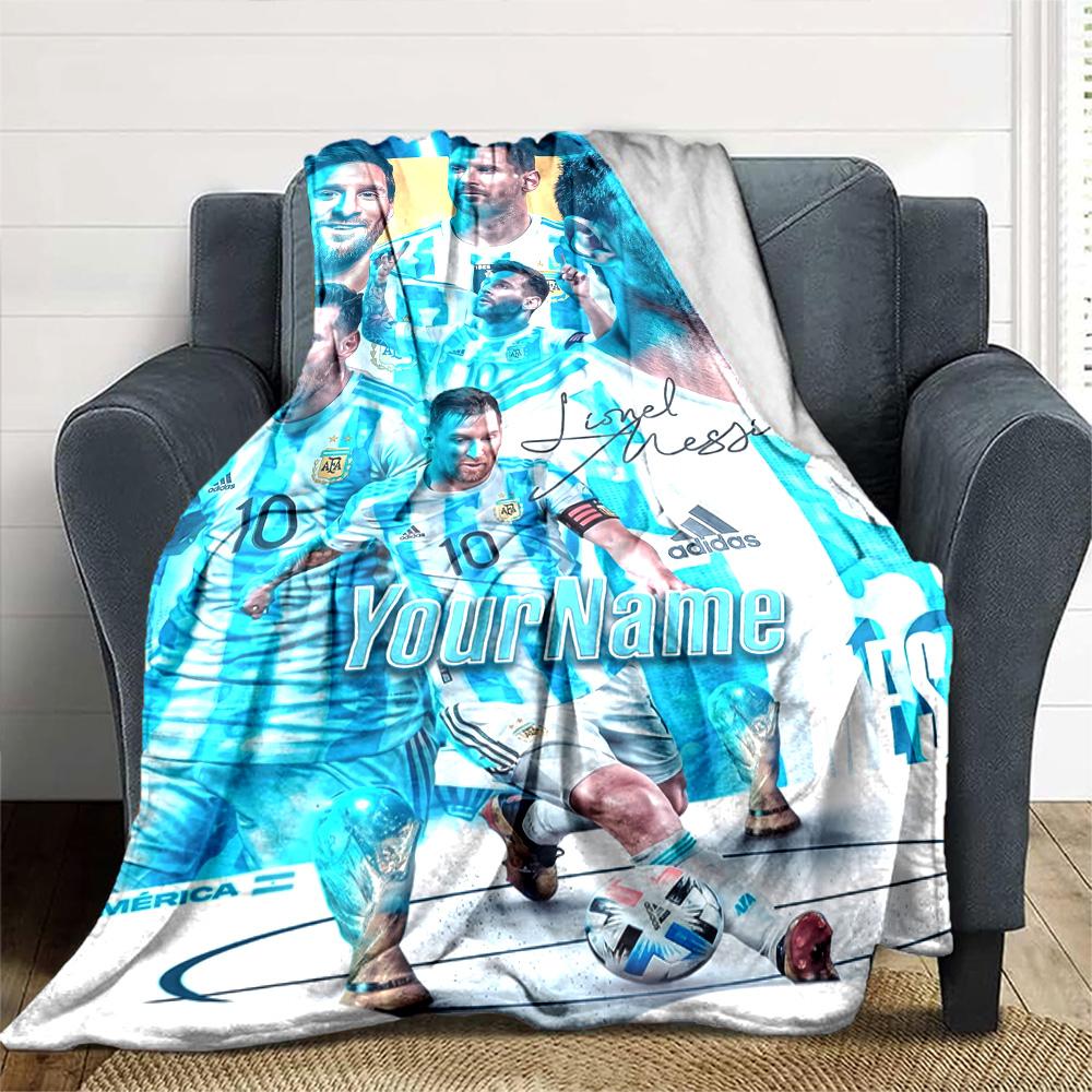 Messi Customize Text Blanket Multi-purpose Customizable Blanket Warmthful Decor Suitable for Home Decor Living Room Office Chair Nap for All Occasions