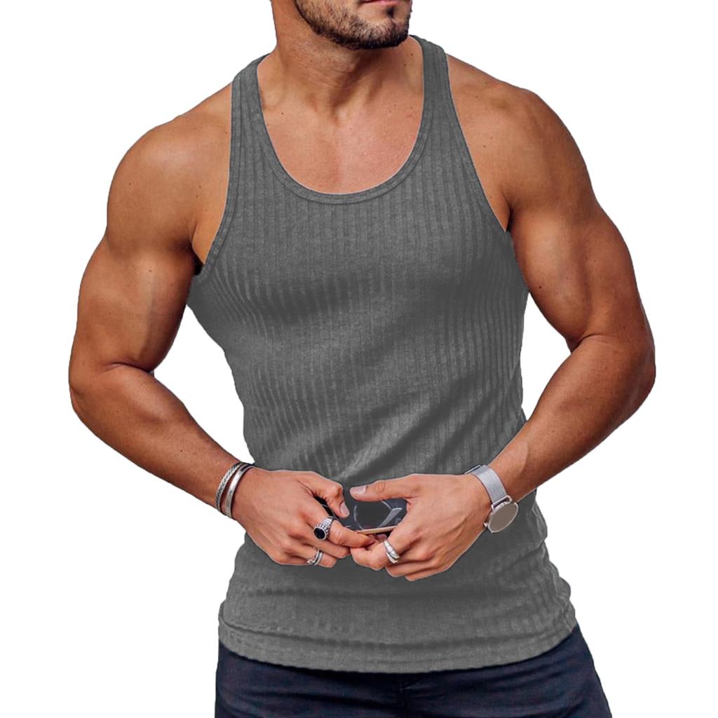 Мужская майка без рукавов с U-образным вырезом, вязаный эластичный жилет, спортивный топ для тренажерного зала, фитнеса, тренировок, бега