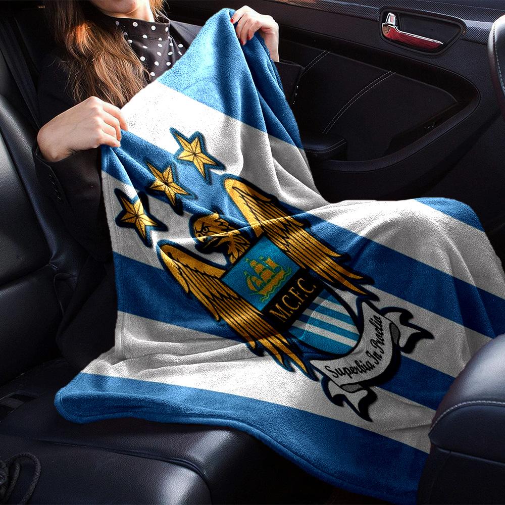 Manchester City Crest Flannel Blanket, Soft Polyester, Modern Design, All-Season for Camping, Travel, Gifts for holidays or birthdays