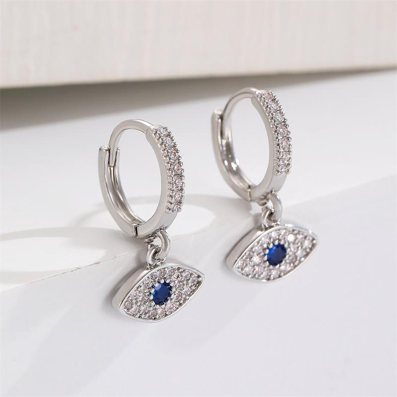 Trendy Gold Color Huggie Earrings for Women Luxury Zircon Blue Evil Eye Charm Dangle Drop Earrings Girls Daily Wear Jewelry Gift