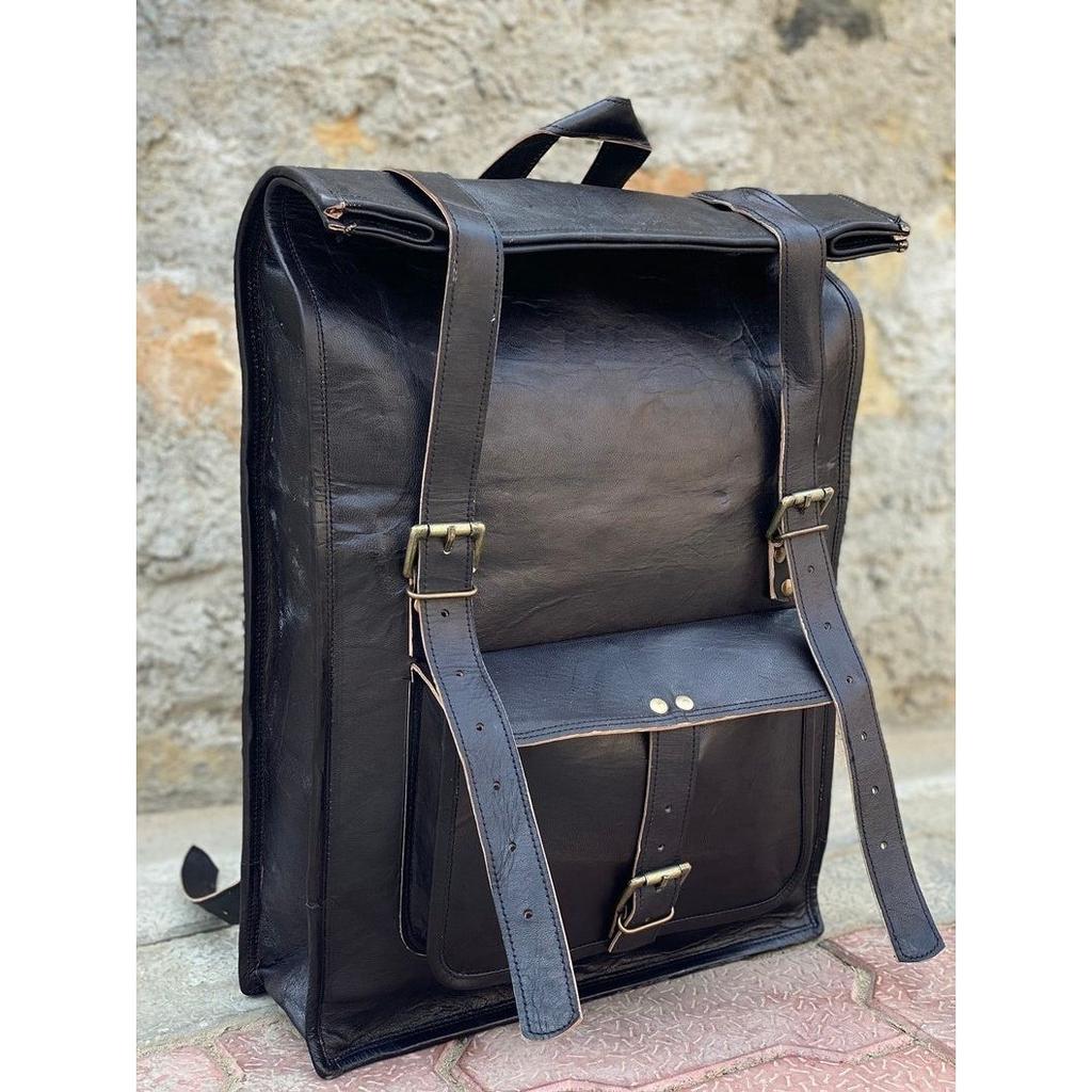 Vintage Leather Large Backpack for Laptop Notebook, Travel Roll Top Rucksack, Best Gift For Men & Women Vintage Backpack