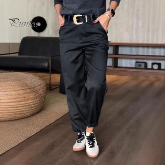 Женские повседневные брюки с высокой талией, однотонные свободные брюки с карманами, универсальный стиль, костюмные брюки