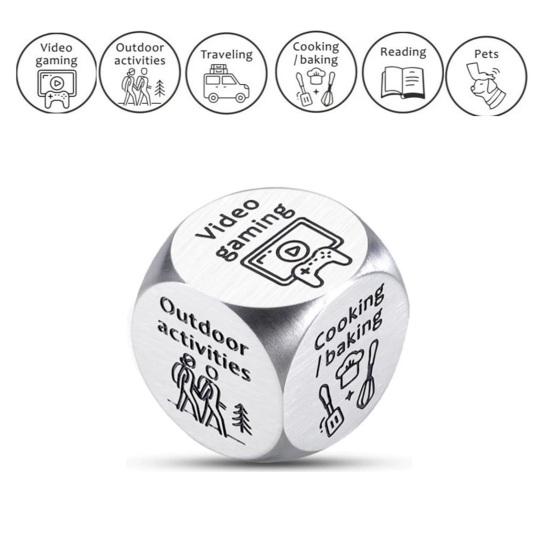 Date Idea Decider Dice Portable Stainless Steel Adults Couple Decision Dice 6 Sides Food Takeaway Decision Dice Girlfriend Boyfriend Gift