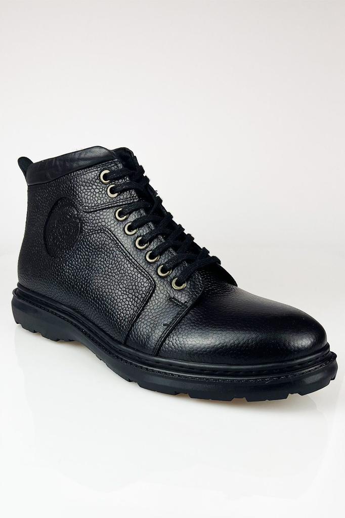 Men's Fashion Genuine Leather Thin Heeled Booties Black Zipper Cold Proof Winter Boots Shoes