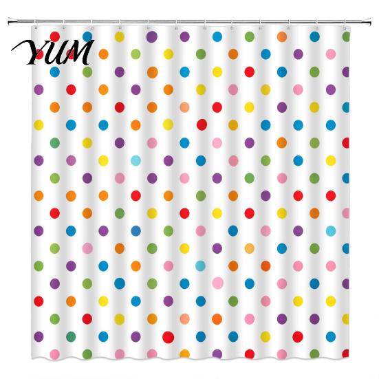 Easy Install Shower Curtains for Home Polka Dot Curtain with Hooks, Waterproof Fabric Bathroom Curtain, Retro Bath Decorative Washable Bathtub Decor,