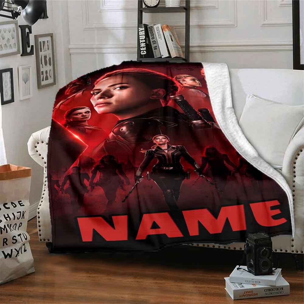 Black Widow Action Movie Poster With Red Lighting And Character Group Gift Customizable Blanket Personalized Name Comfortable Perfect For Sofa Couch