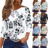 Women's Fashionable Casual Round Neck T-Shirt With Floral Print And Three-Quarter Sleeves