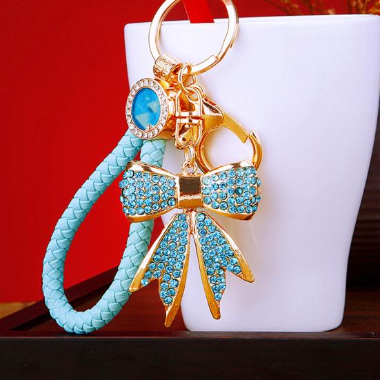Women Rhinestone Bow Keychain Sparkling Bow Bag Charm Faux Crystal Key Chain