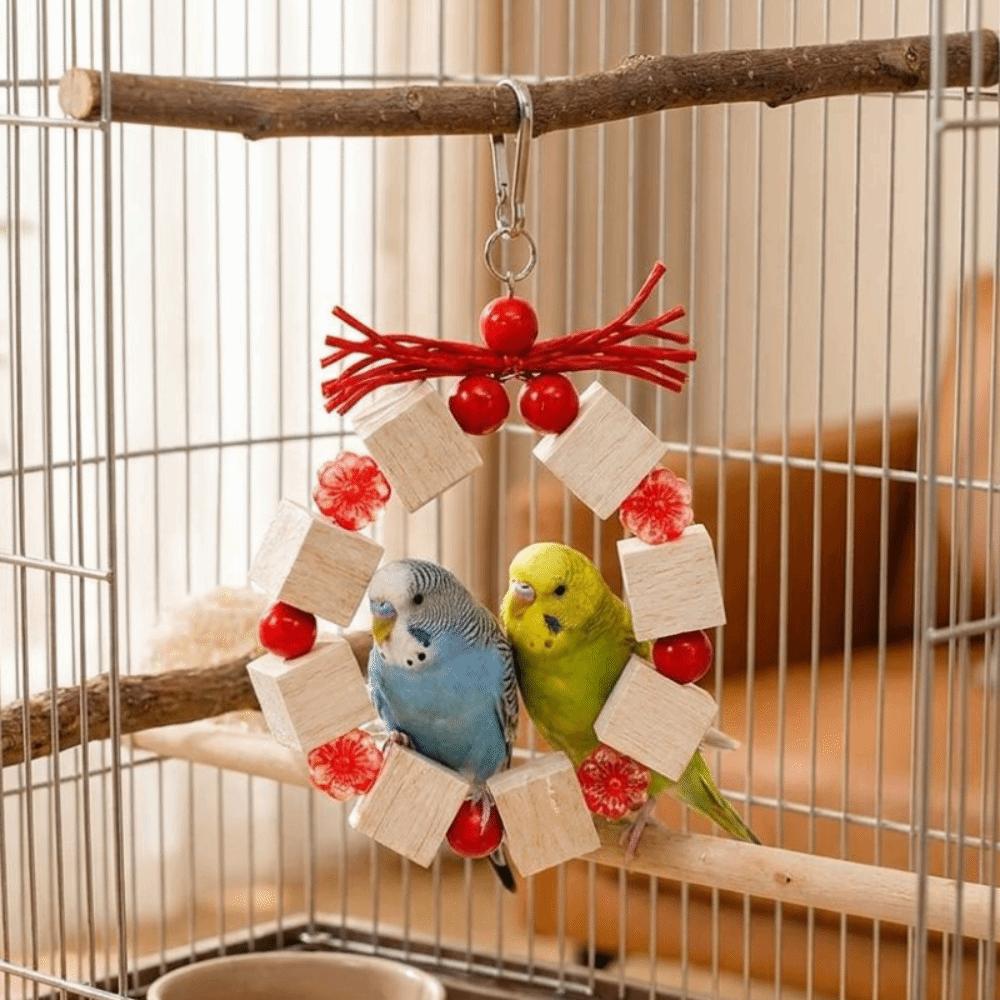 Colorful Beads Wooden Parrot Chewing Toy Ring-shaped Beak Grinding Toy for Budgies