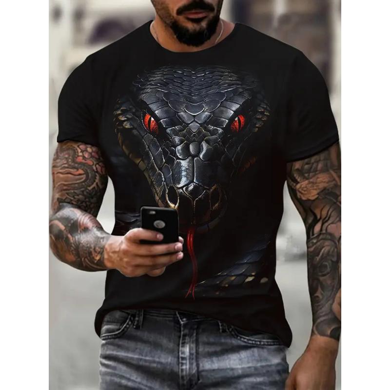 Модная футболка с принтом змеи 3D для мужчин, забавный рисунок животных, свободная футболка 2025 года, летняя одежда в стиле хип-хоп, повседневные топы с круглым вырезом