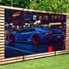 1 шт. Синий спортивный автомобиль ночью на фоне стены - энергичный баннер для вечеринки, украшение для дома