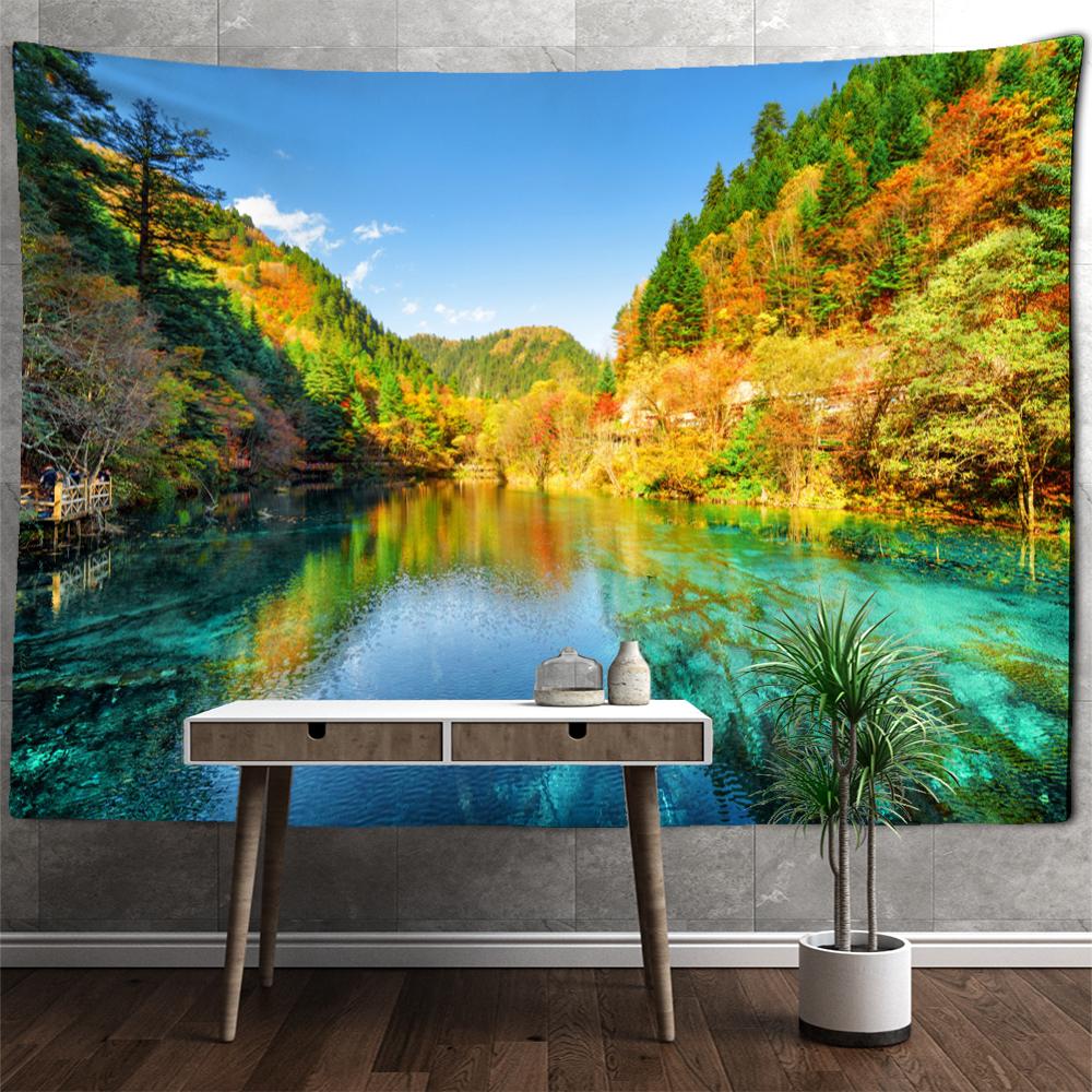 Гобелен с видом на реку и горы, настенный подвесной природный пейзаж, богемный хиппи, декор для спальни, гостиной