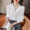 Fashionable Loose-Fitting Casual Chiffon Blouse with Long Sleeves and Pleats
