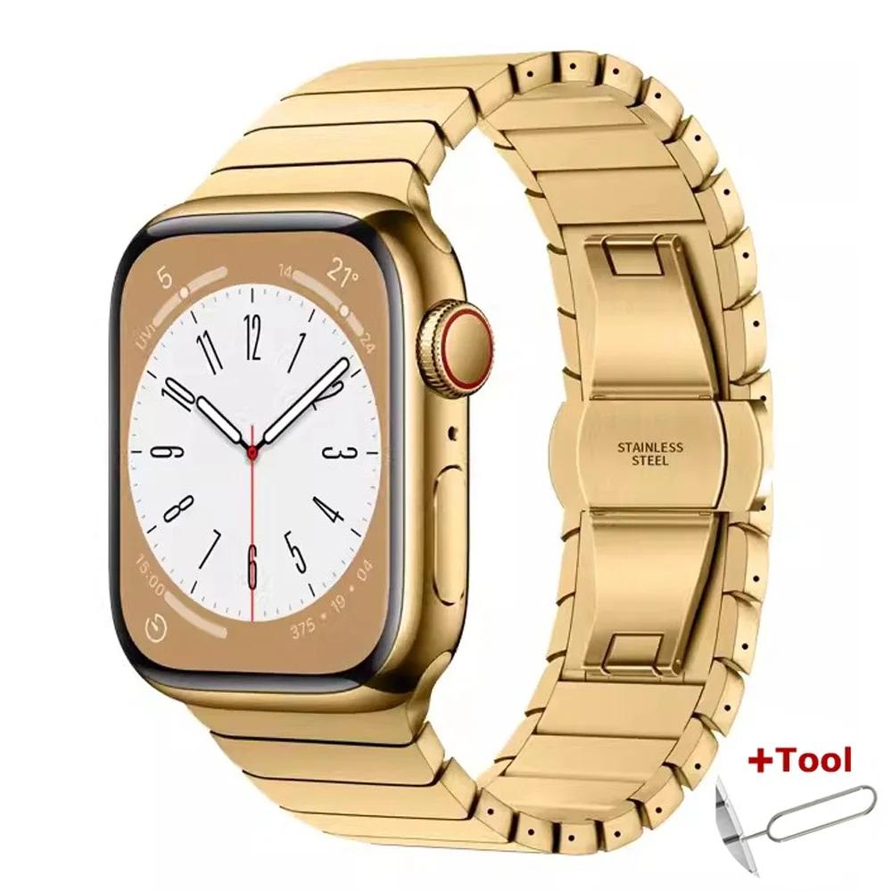 Металлический ремешок из нержавеющей стали для Apple Watch Ultra 2 49 мм 10 9 8 7 46 мм 45 41 мм Браслет для Iwatch 6 5 SE 40 мм 44 38 Роскошный ремешок