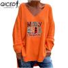 Autumn Winter Women's Solid Color V-neck Long Sleeve Loose Casual Comfortable T-shirt Top