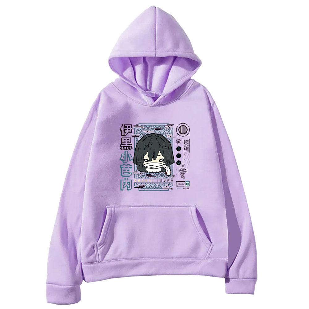 Demon Slayer Anime Clothes Iguro Obanai Printed Hooded Men Women Plus Size Hoodies Comfortable Sweatshirt Harajuku Streetwear