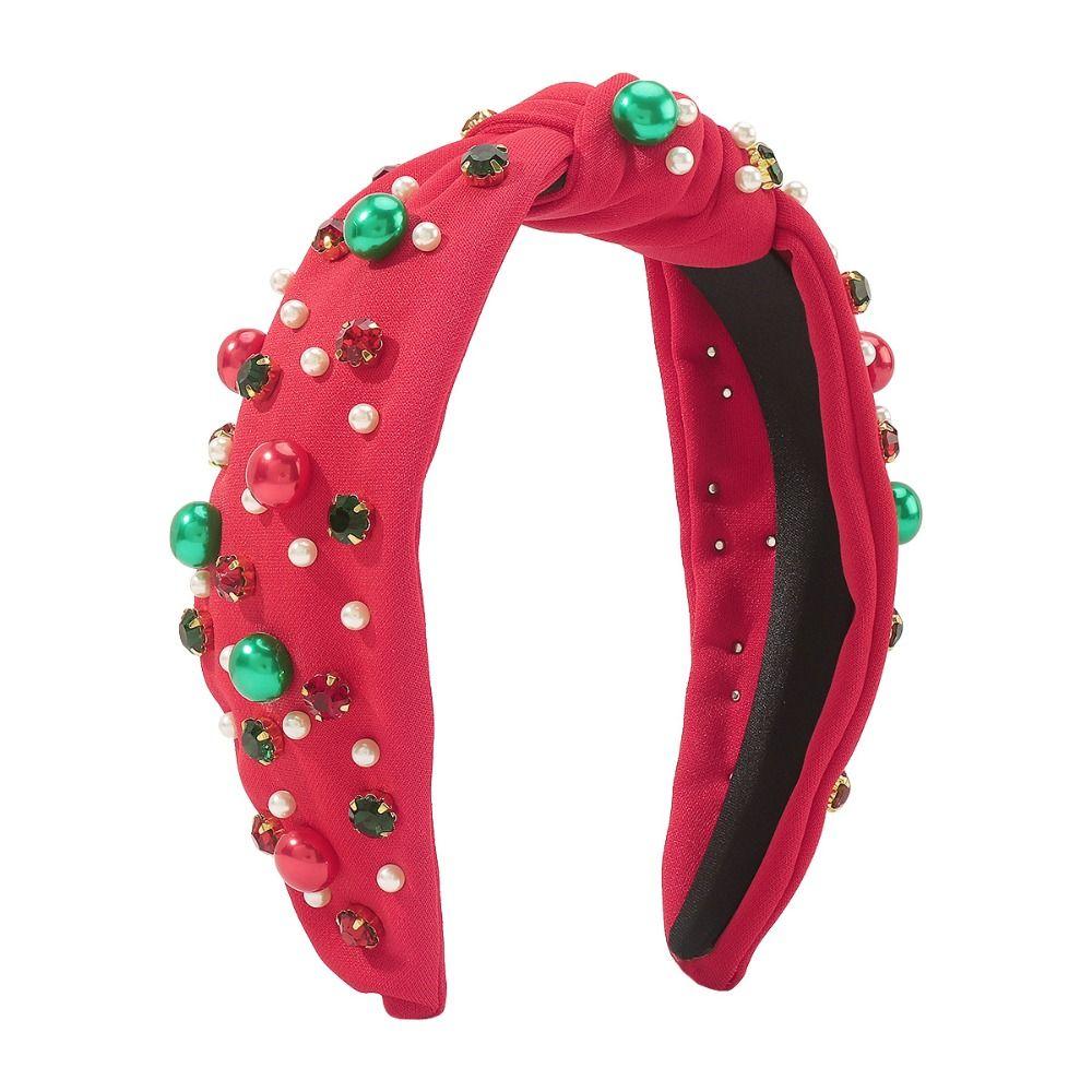 Adjustable Christmas Headband All-match Pearl Rhinestone Hair Hoop Fashion Christmas Headdress