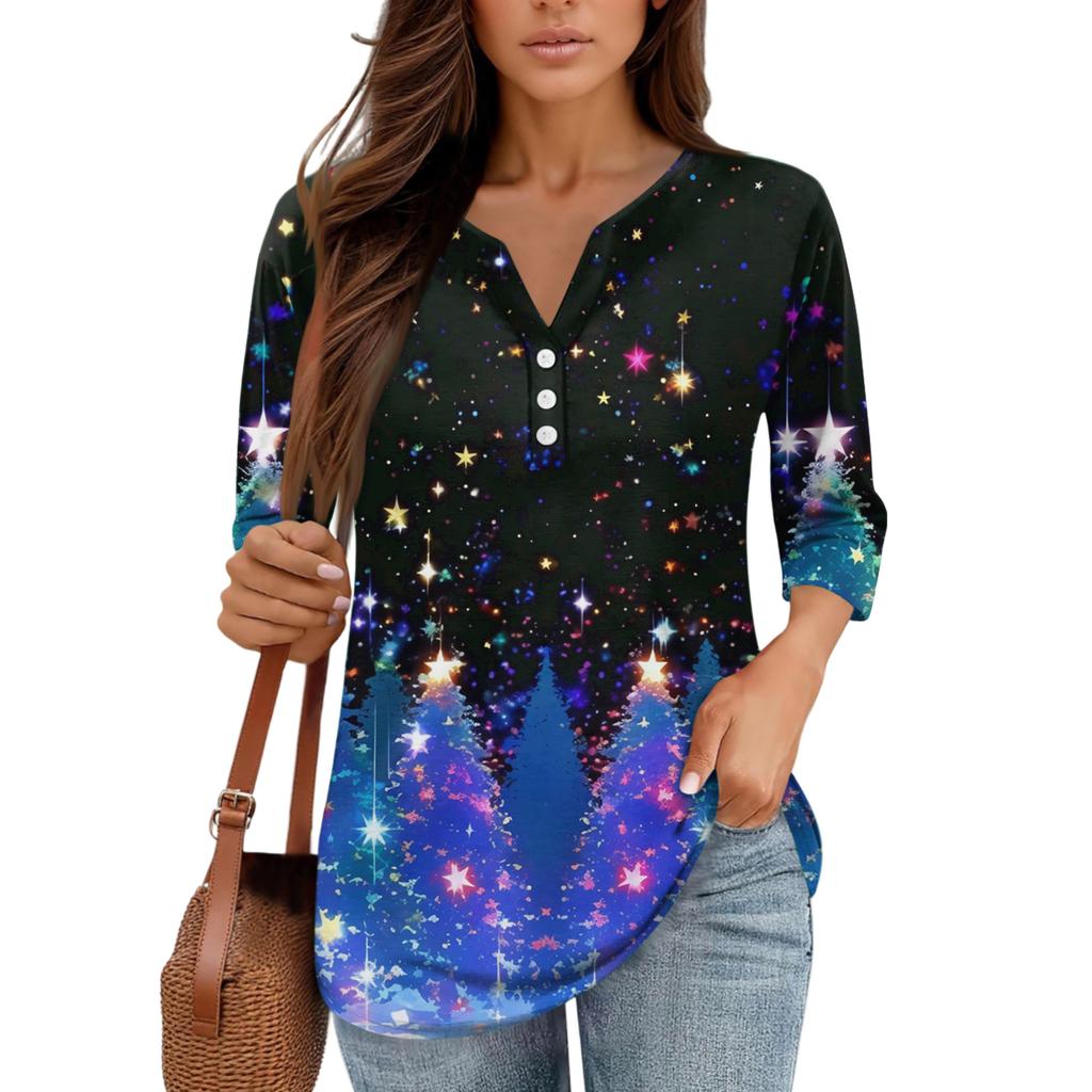 Рубашки с рукавом 3/4 для женщин, футболки с принтом, блузки, повседневные базовые топы больших размеров, пуловеры