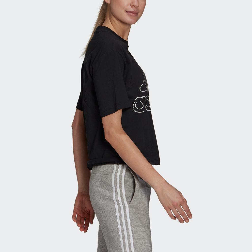 Adidas Футболка с коротким рукавом и заниженной линией плеч, женская, черная, с принтом большого логотипа GV5174
