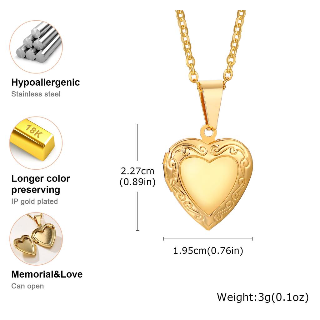 Vnox Free Custom Photo Image Necklaces, Stainless Steel Can Open Texture Heart Locket, Family Memorial Jewelry Gifts