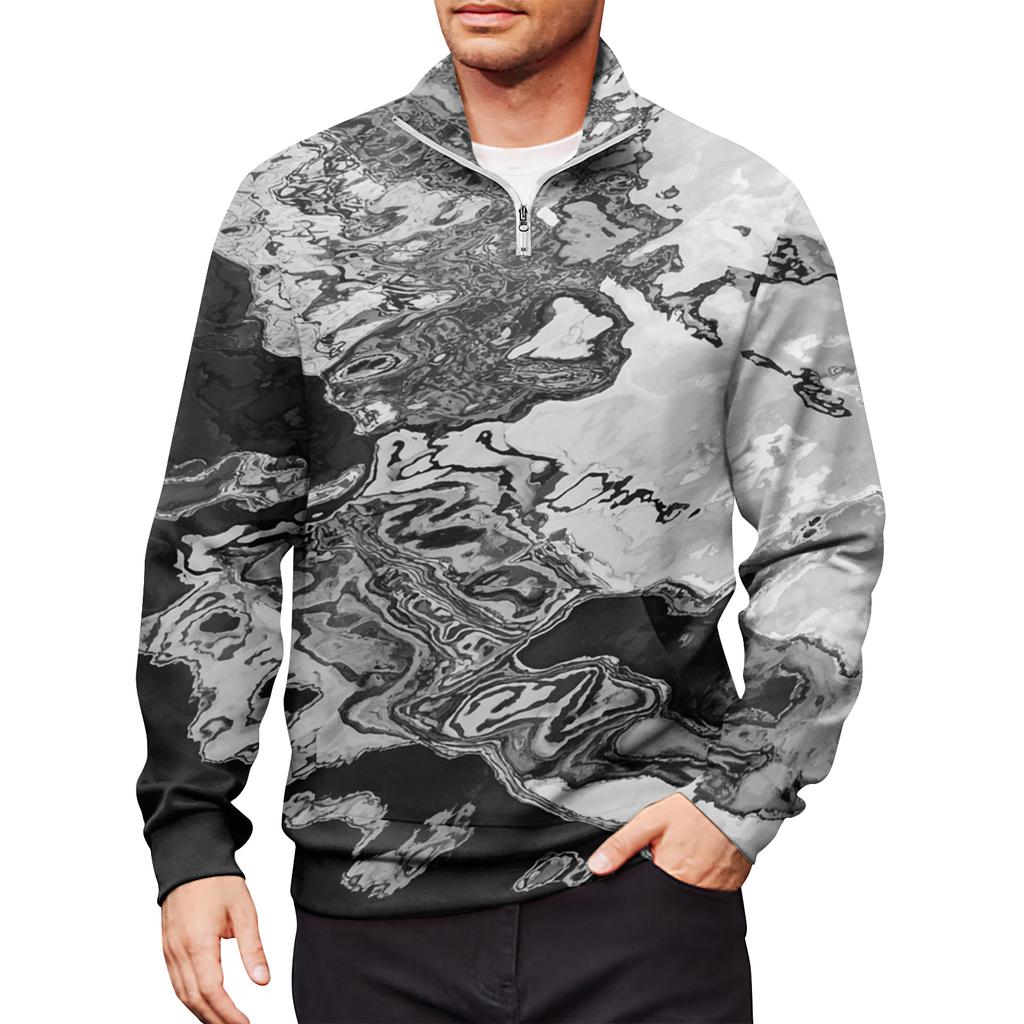 Мужской свободный повседневный свитшот на молнии 1/4, модный топ с длинным рукавом и принтом, с карманами
