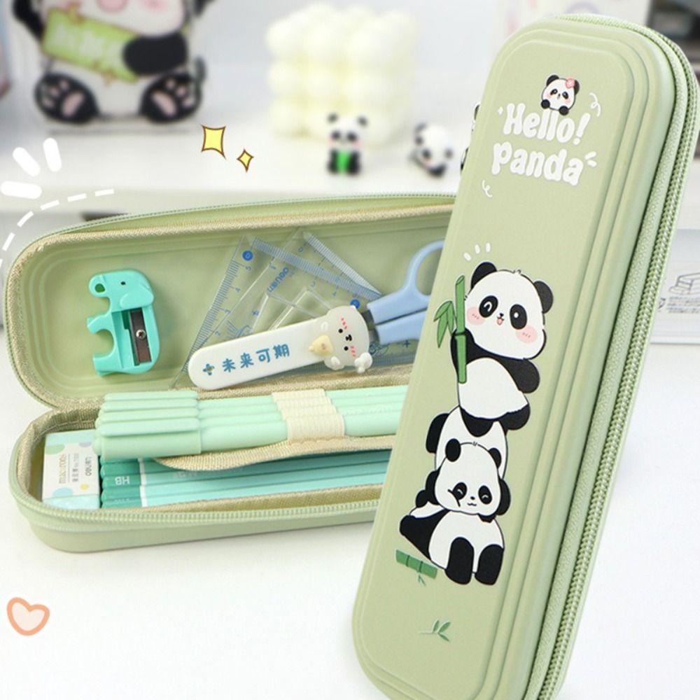 Large Capacity Pen Bag Panda Pattern Pen Box Multifuncional Stationery Organizer Gift