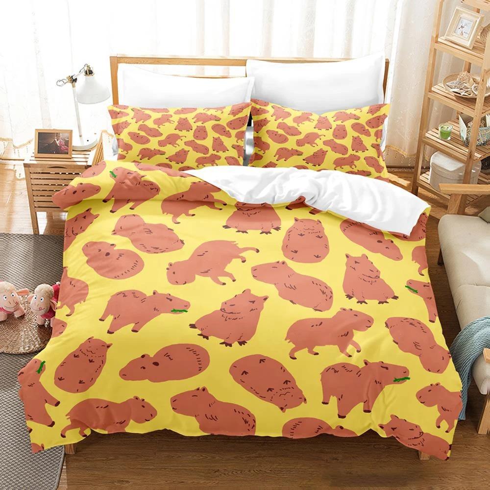 Kawaii Capybaras Bedding Collection Single Twin Full Queen King Size Bed Collection Aldult Kid Bedroom Duvetcover Collections 3D Bed Cover Set