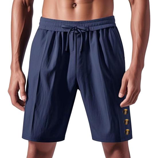 Мужские шорты средней посадки с эластичной талией, регулируемые повседневные шорты на шнурке с карманами, декором на пуговицах, гавайские пляжные шорты