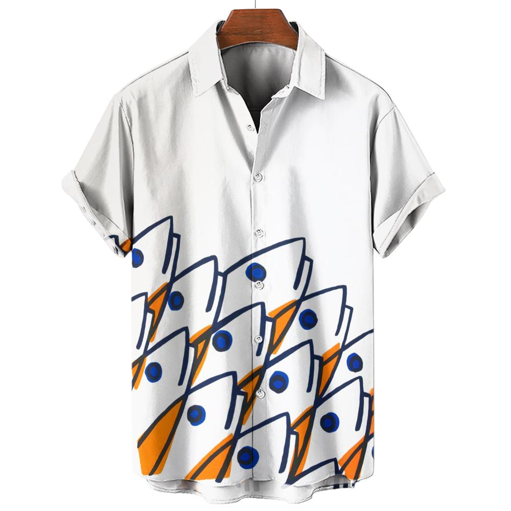 Men's Hawaiian Shirts 3D Print Fish Graphics Fashion Button Short Sleeve Lapel Streetwear Hawaiian Blouse Shirts for Men Summer