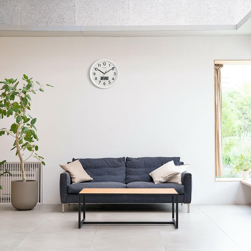RHYTHM Настенные часы Citizen с радиоприемником, аналоговые, температура, влажность, календарь, ЖК-дисплей, тихие, непрерывная секундная стрелка, белые CITIZEN (Цифровой дисплей) 30x5.1см