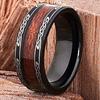 Fashion 8MM Black Color Stainless Steel Rings For Men Women Domed Koa Wood Inlay Promise Rings Wedding Engagement Jewelry Gift