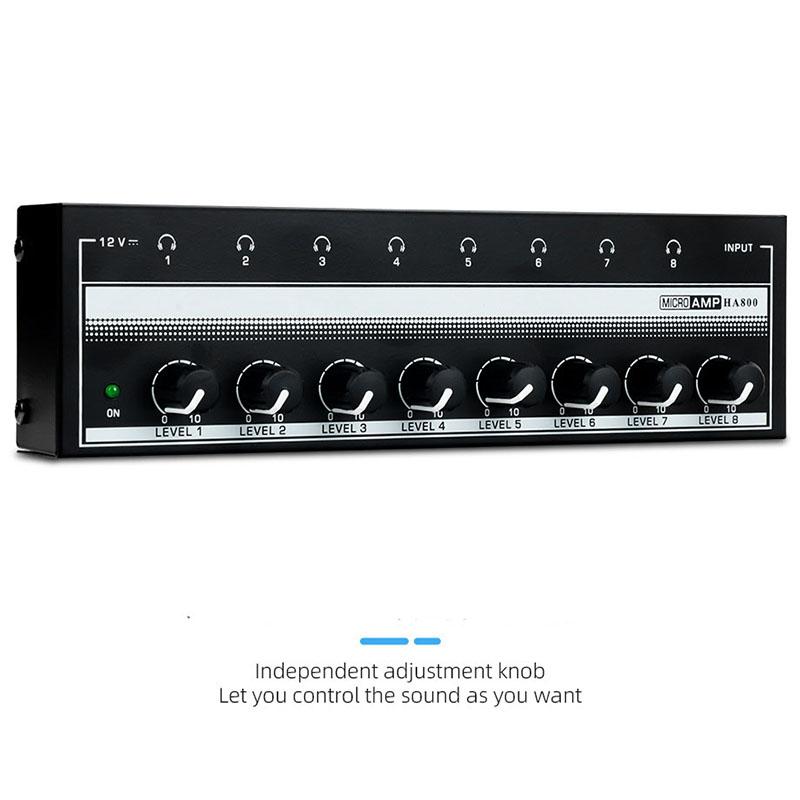 8 Channels Headphone Amplifier Mini Amplifier with Stereo/Mono Switch Professional Ultra-Compact HiFi Stereo Audio Amplifier