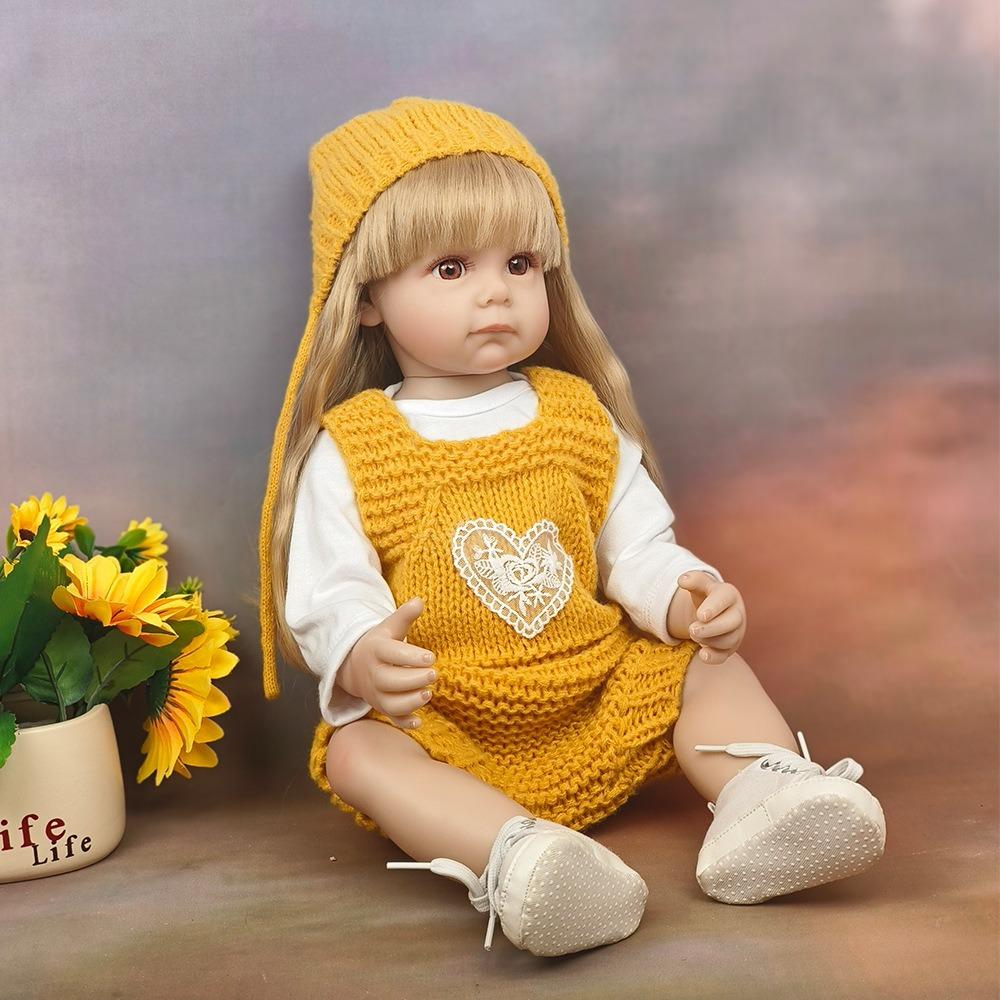 55 см силиконовая кукла реборн всего тела Магги, милые наклеенные длинные золотые волосы, кукла для новорожденных, живая девочка, детские куклы, игрушки для детей, детский душ, игровой домик, игрушка