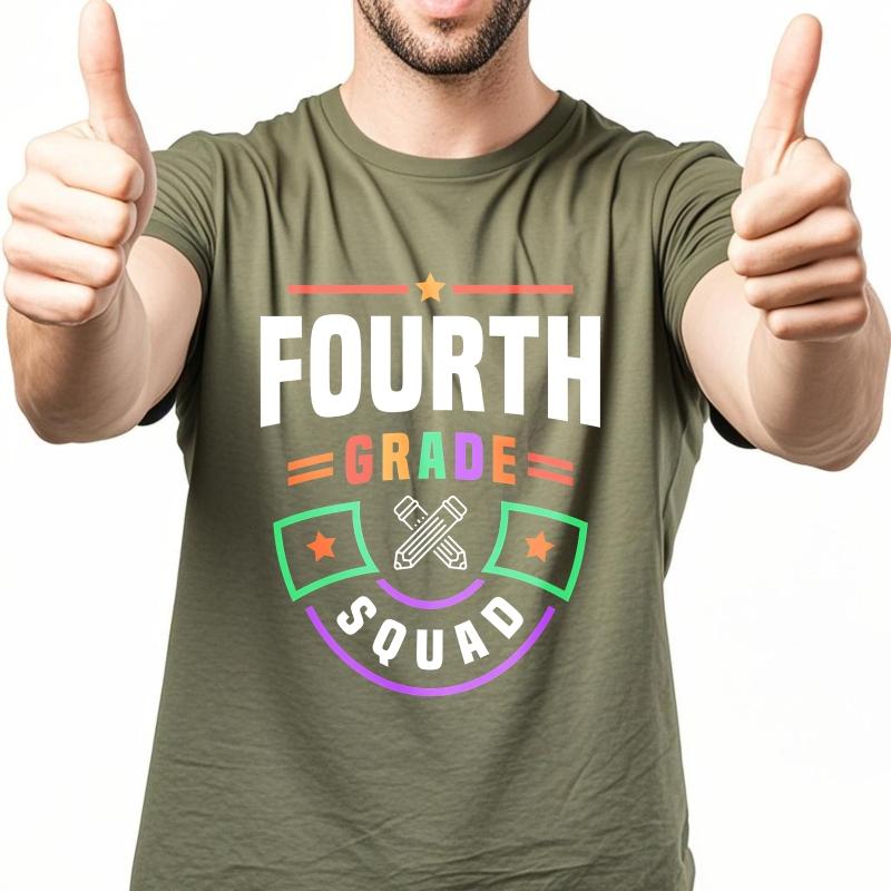 Stylish For Him Summer tshirt Fourth Grade Squad Design With Stars And Pencils Short Sleeve New Arrived ONeck Unisex Top Tees