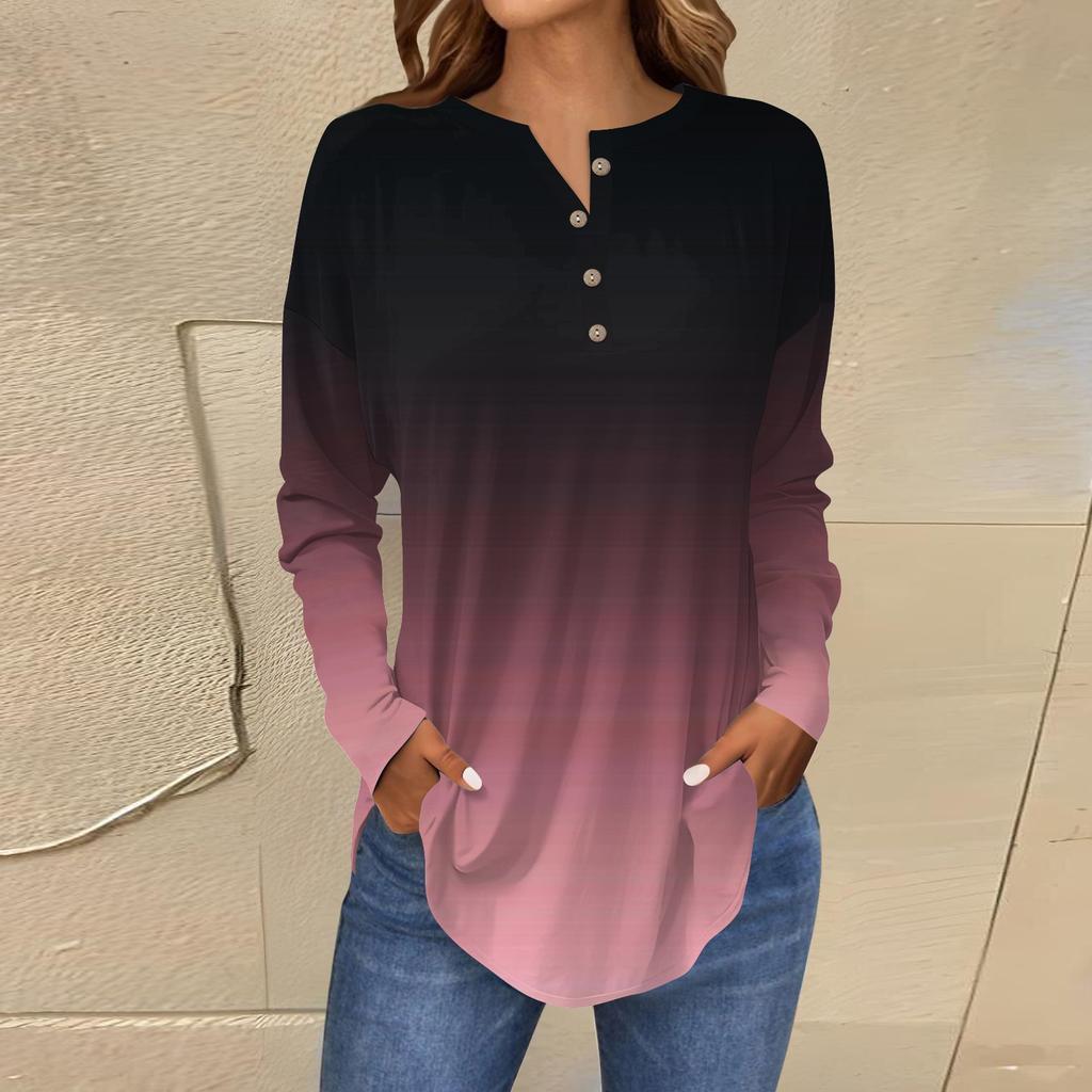 Женские блузки Повседневные футболки в стиле хиппи с длинным рукавом Милые топы с цветочным принтом Туники Топы с пуговицами и круглым вырезом Толстовки