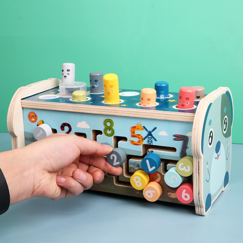 Wooden Hammering Pounding Toy Montessori Early Development Toy with Pounding Bench  Xylophone Number Sorting Maze Gifts for Kids