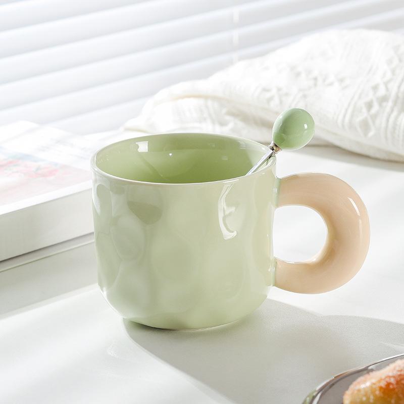 Milk Fufu Mug with Lid Spoon Cute Girl High-looking Ceramic Coffee Cup Couple Office Breakfast Cup