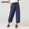 Летние женские брюки из хлопка и льна, брюки с девятью точками и карманами, повседневные брюки, женские свободные широкие брюки